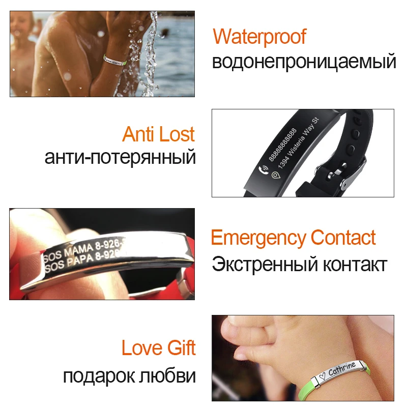 vnox personalize kids baby id bracelets soft silicone rudder stainless steel children girls boys custom emergency name phone free global shipping