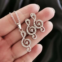 kioozol charm rhinestone music note pendant necklace earrings set silver color women girls fashion jewelry sets 464 ko1