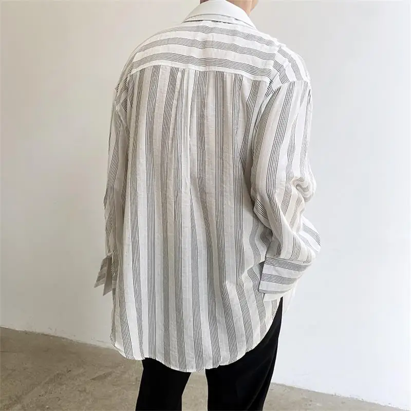 Men'S Long-Sleeve Shirt Spring And Autumn New Personality False Two Stripes Daily Casual Loose Fashion Large Size Shirt