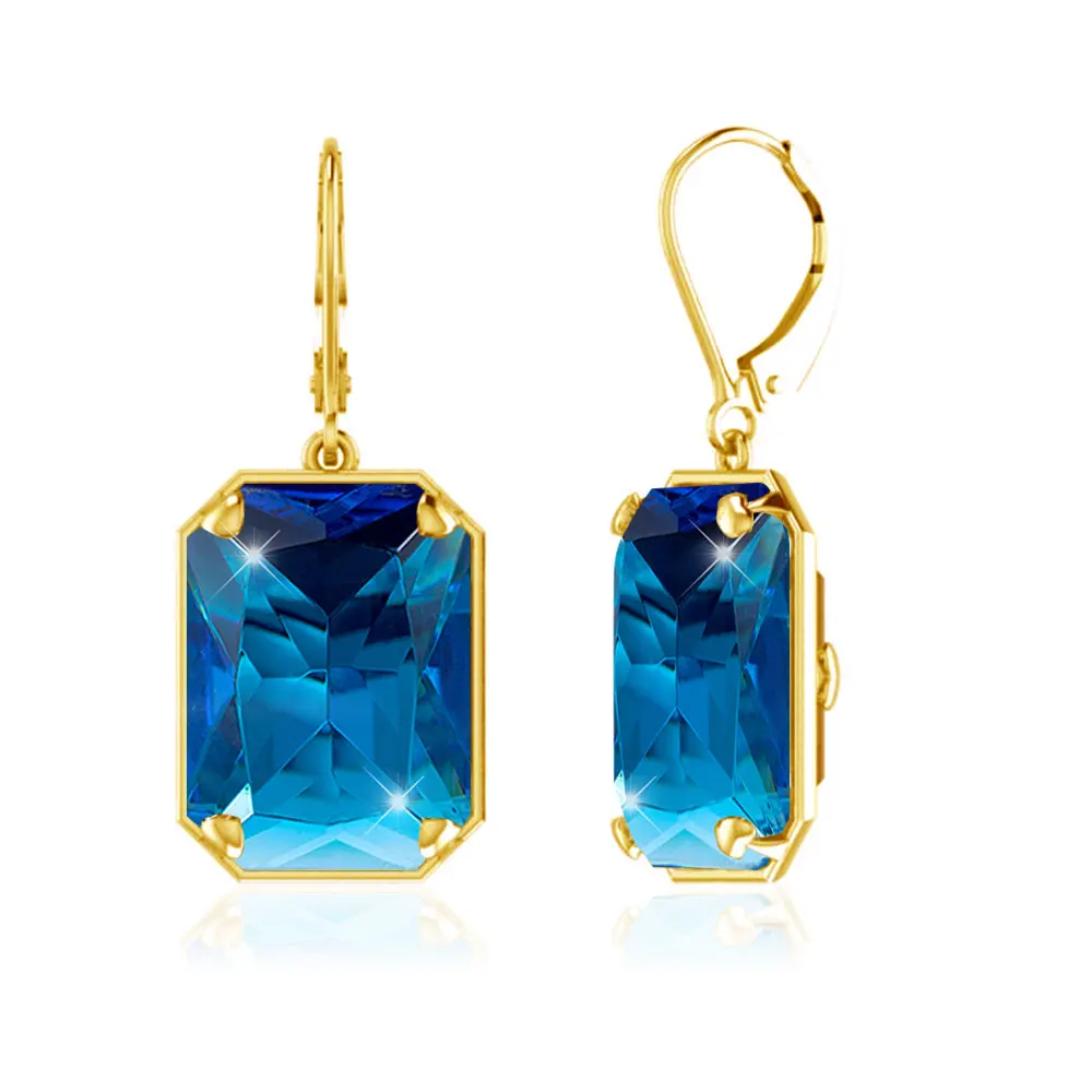 Real Silver 925 Earrings Drop Earrings For Women Blue Topaz Accessories Ocean Gold Plated Fine Jewelry 2022 Luxury Brands