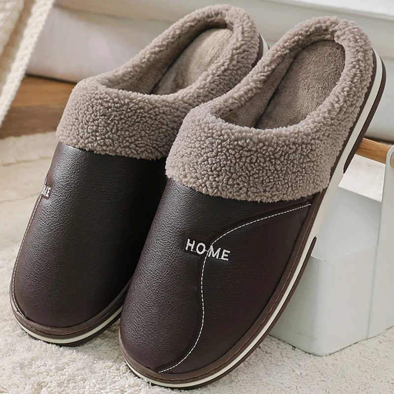 Зимние тапочки Coslony мужские трендовые пушистые сланцы для мужчин кожаные