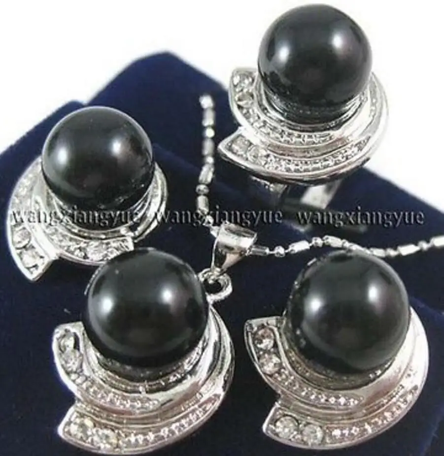 Бесплатная доставка набор из 10 мм черных богатых агатовых серег кольца и