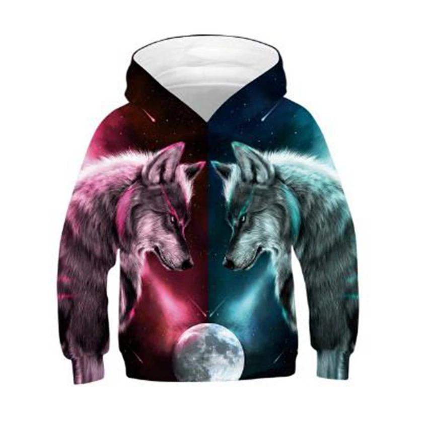 

3D Print Wolf Girls Boys Hoodies Coat Teens Autumn Outerwear Kids Clothes 4-14 Years Hooded Sweatshirt Long Sleeve Pullovers