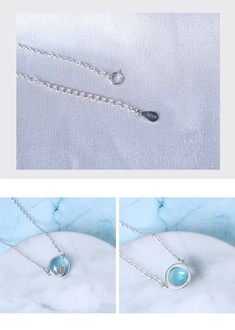 

925 Sterling Silver Blue Crystal Mermaid Tears Necklaces & Pendants For Women Trend Lady Fashion Jewelry Chokers dz694