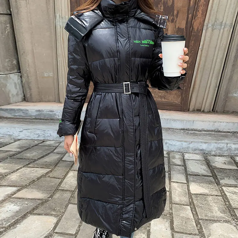 

2020 New Down Jacket Women Thick Warm Outwear Winter Long Slim Overcoat Korean Shiny Hooded White Duck Jackets Female Parkas 216