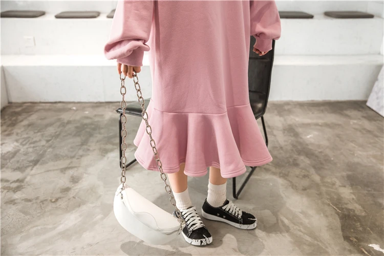 BelineRosa L, XL, 2XL, 3XL Элегантный розовый черный Повседневные толстовки и платья Свободные длинные хлопающие хлопчатобумажные ткани плюс размер зимнее платье HM000002