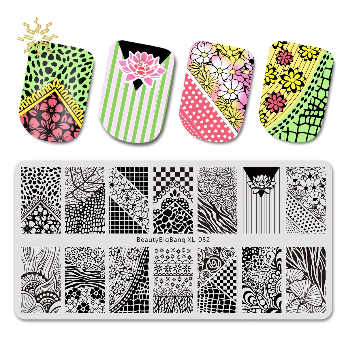 

BEAUTYBIGBANG Rectangle Nail Stamping Plate Flower Plaid Pattern Geometric Grid Image Nail Art Stamping Template Plate Stencil