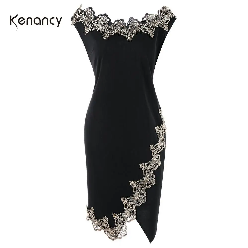 Kenancy размера плюс 5xl женское облегающее платье с цветочной вышивкой вырезом