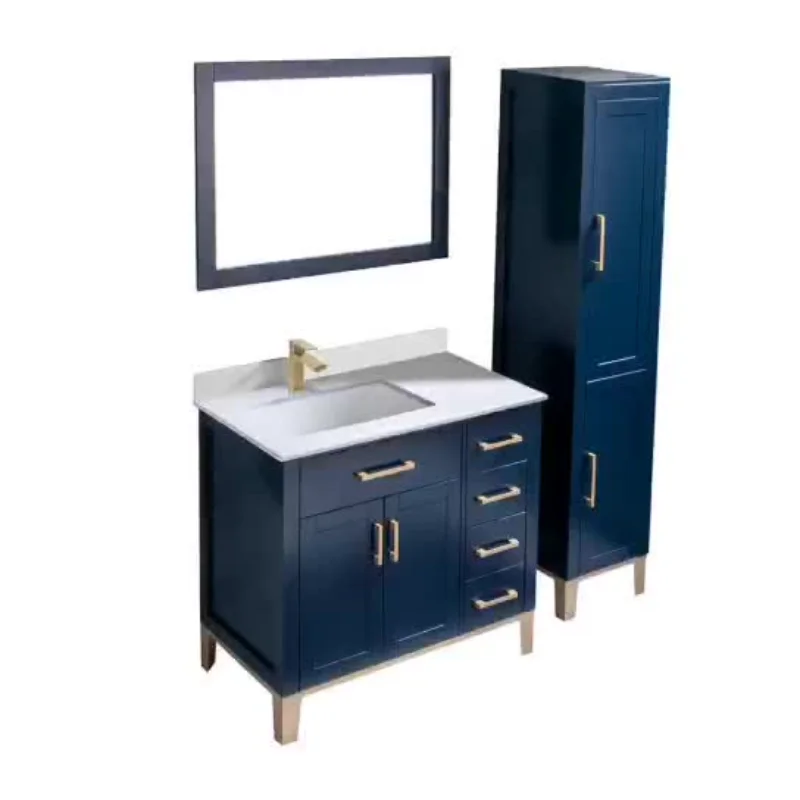 

Free Standing Navy blue 36 Inches Bathroom Vanity with stainless steel Legs