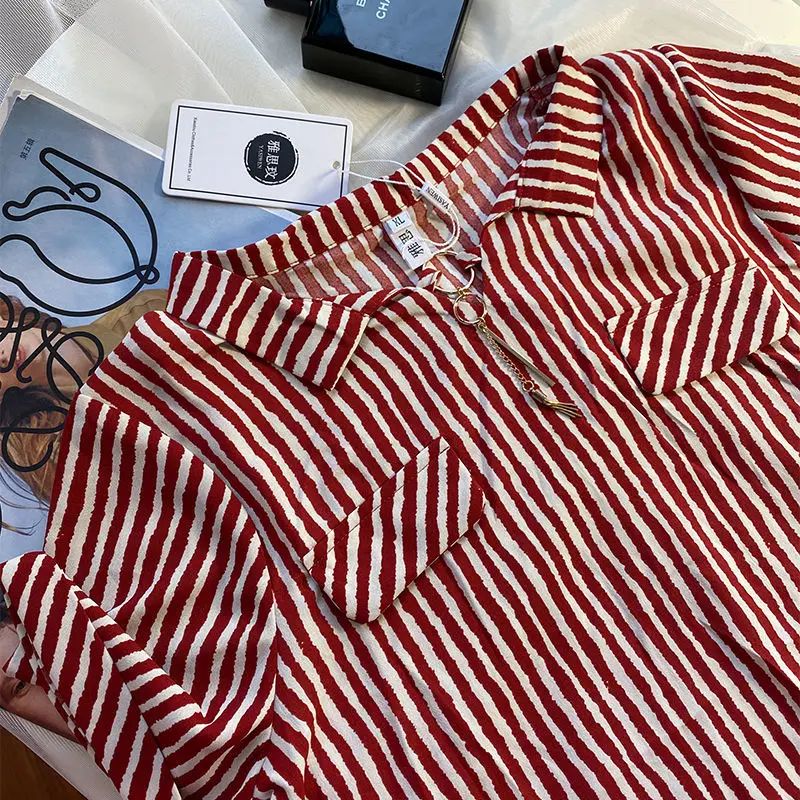 

COCOEPPS 5XL 6XL Summer Plus Size Chiffon Striped Blouses Women Big Size Loose Print Shirt Large Size Casual Office Blouse Tops
