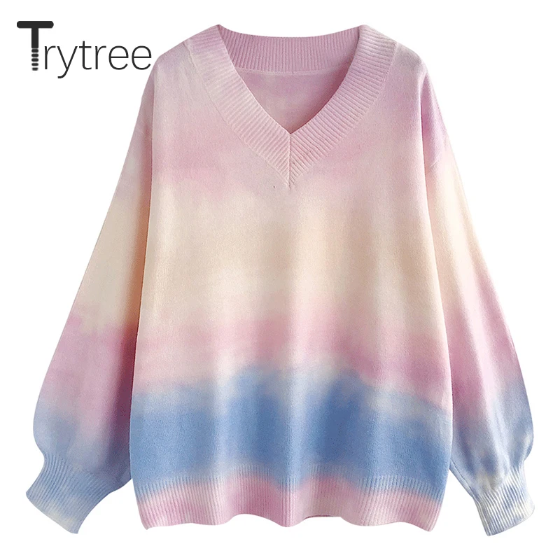 Женский трикотажный свитер Trytree повседневный пуловер с v-образным вырезом