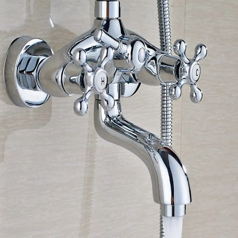 Полированная хромированная латунь двойные крестообразные ручки Настенные