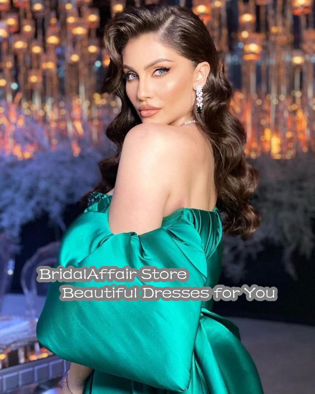 BridalAffair 2022 элегантное зеленое атласное длинное бальное платье с длинными