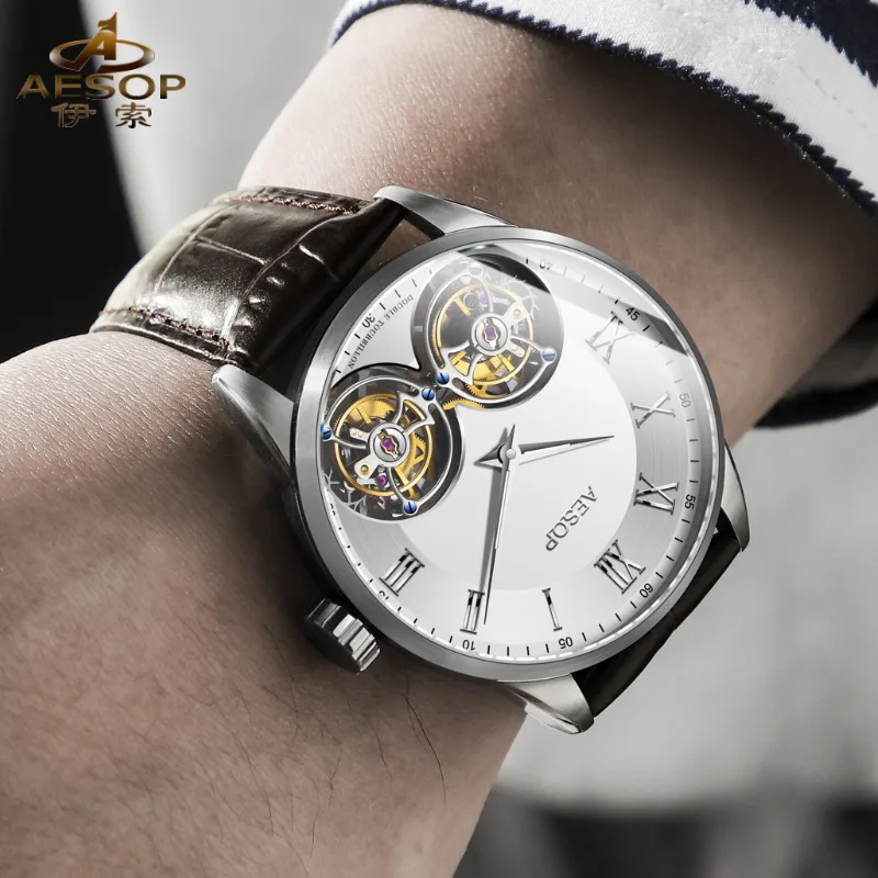 

Aesop Double Tourbillon Movement Men's Mechanical Watches Original Brand Automatic Men's Watch Luxury Sapphire Relogio Masculino