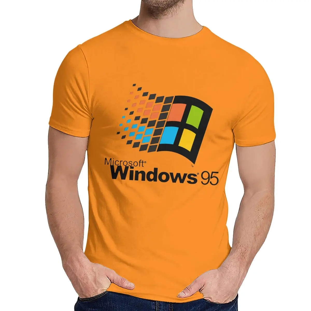 Винтаж Windows 95 Vaporwave футболка для мужчин лето прохладный человек хлопок короткий рукав круглый воротник - Цвет: Оранжевый