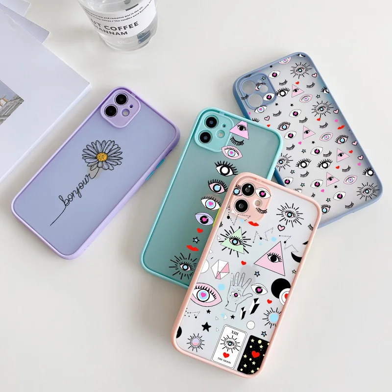 

Funny eyes Phone Case for iPhone 12 11 Pro Max Matte transparent case for iPhone XR X XS Max 8 7 Plus SE2020 Cover Fashion Cases