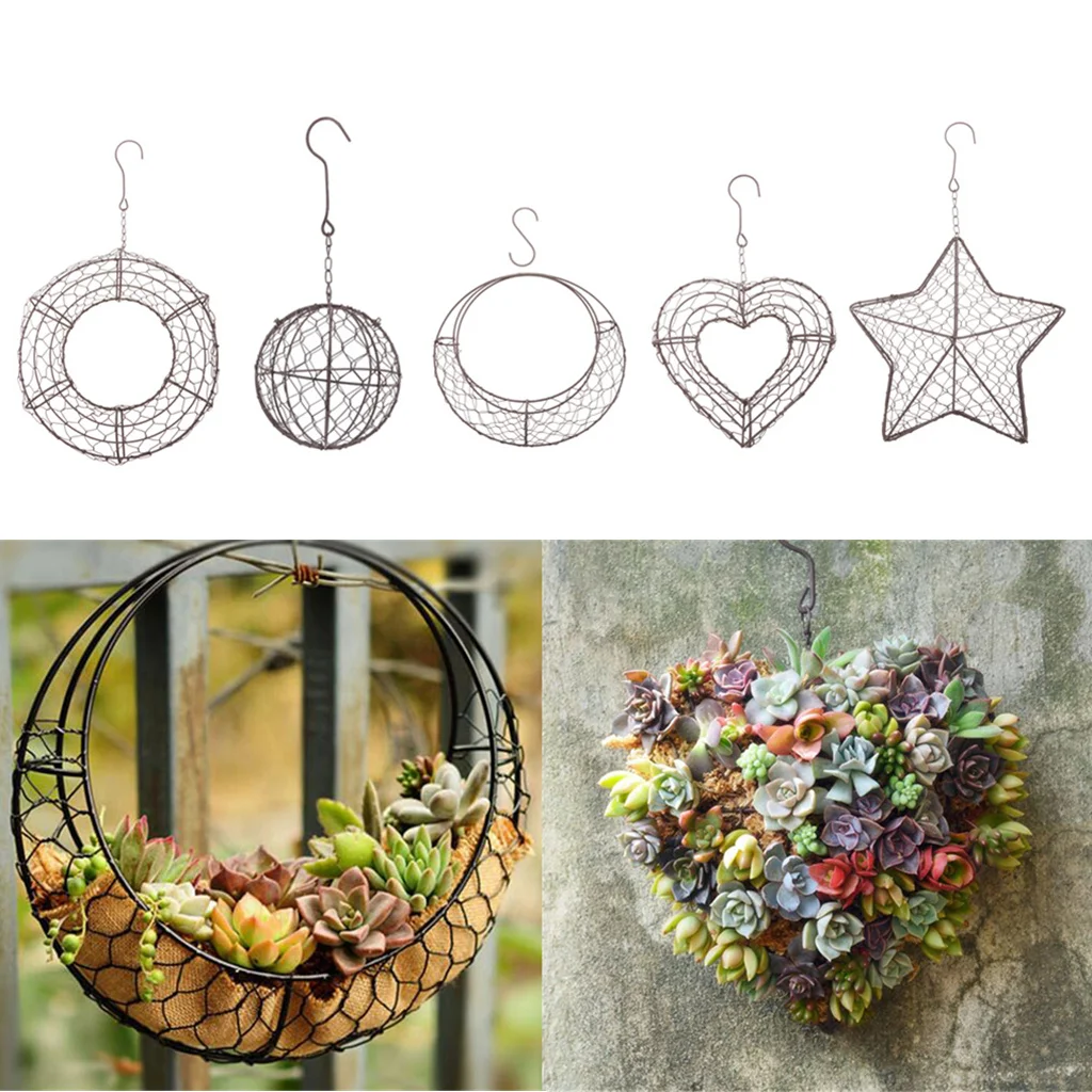 Wire Wreath Frame Succulent Pot Iron Hanging Planter Plant Holder (plants Are Not Included)