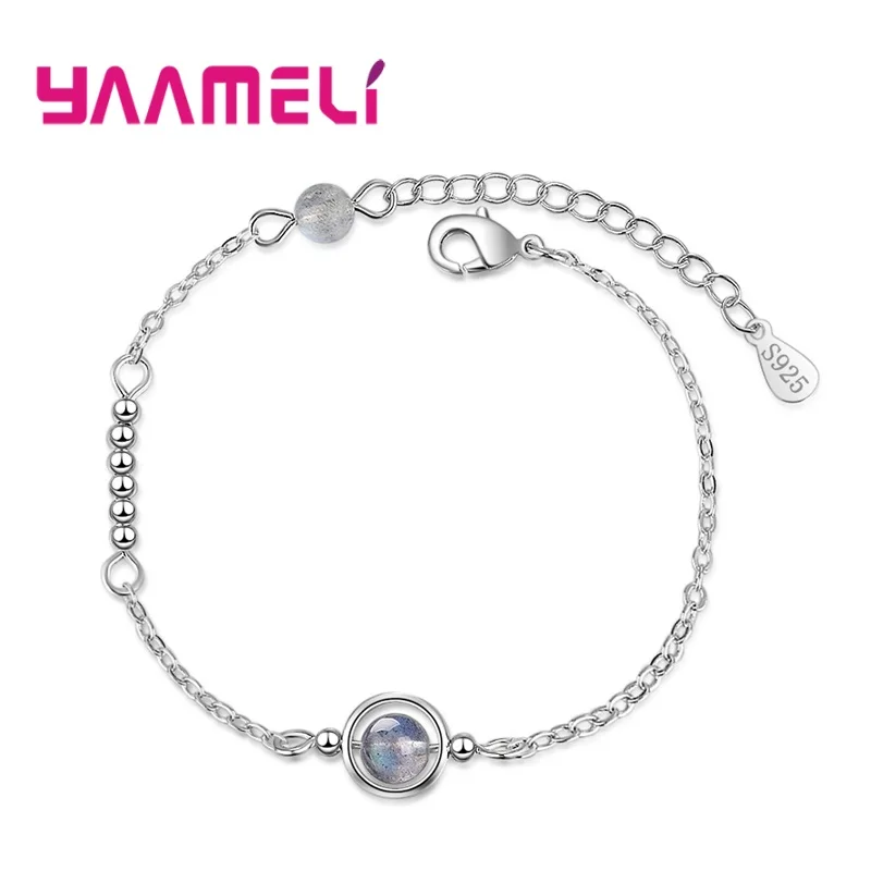 Женский браслет из серебра 925 пробы, с подвеской в виде планеты и лунного камня