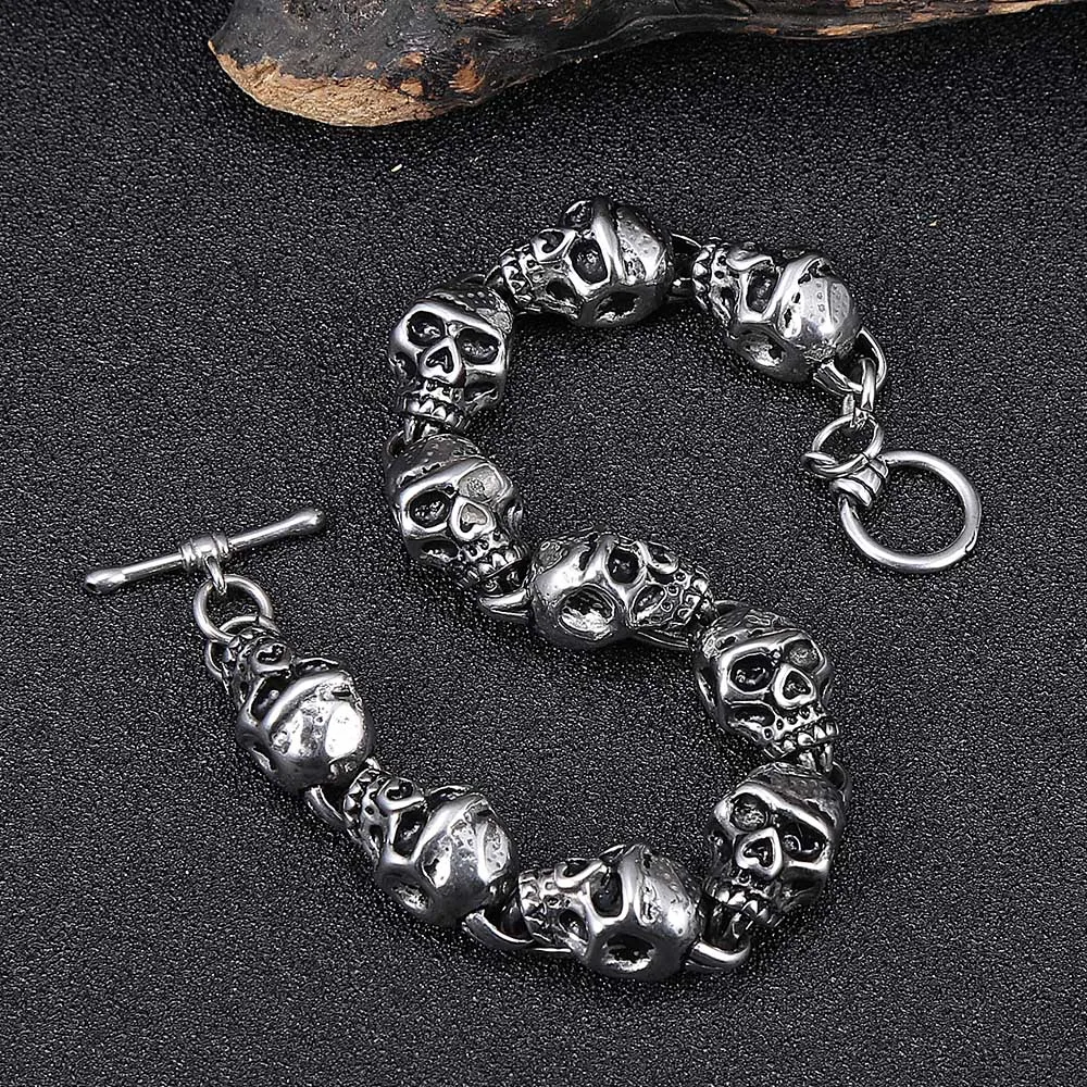 

Punk Skull Bracelets Men Stainless Steel Skull Charm Link Chain Brecelets Male Gothic Jewelry 2020 New GS0020