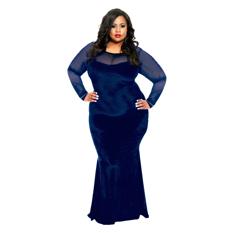 Navy blue Стиль африканская женская одежда Дашики Мода эластичный бархат материал длинное платье Размер L XL XXL XXXL 4XL 5XL 7426 - Цвет: Navy blue