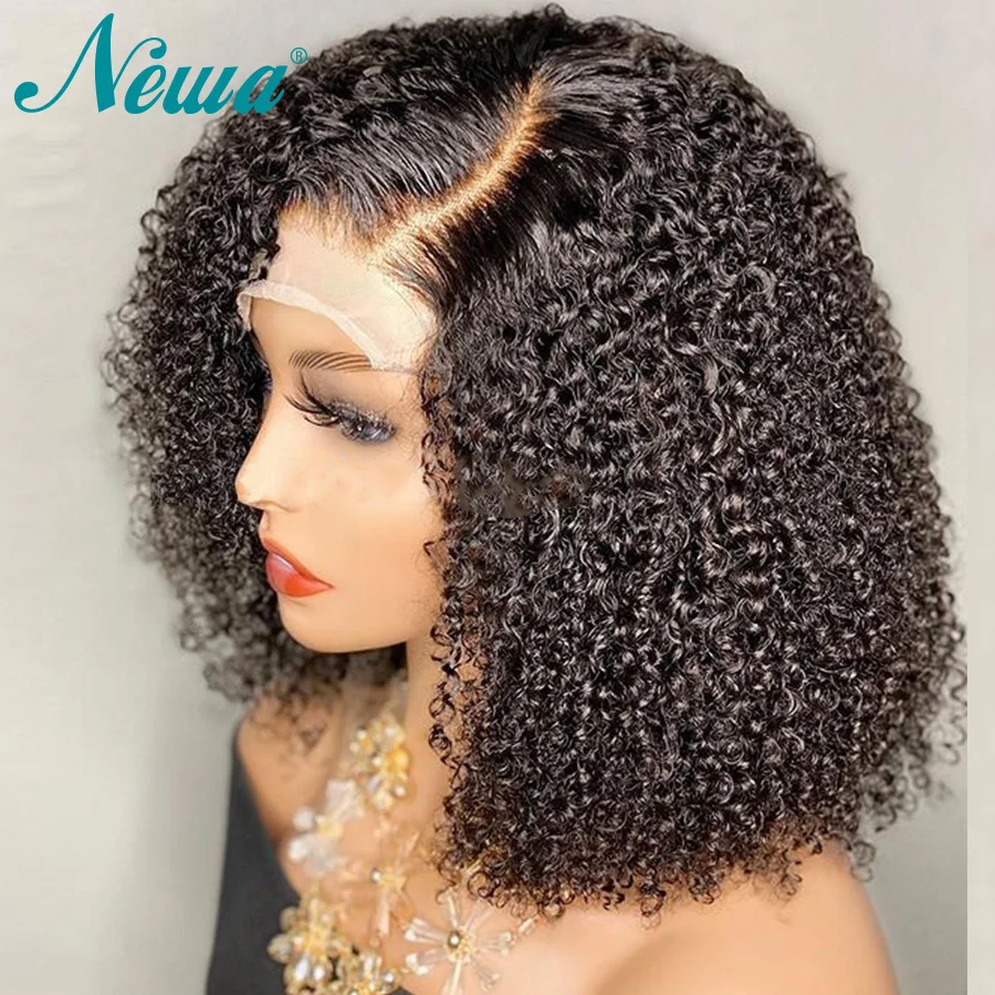 Newa Hair 13x6 Curly Lace Front Human Hair Wigs: Pre-Plucked Bob Brazilian Remy Closure Wig image 2