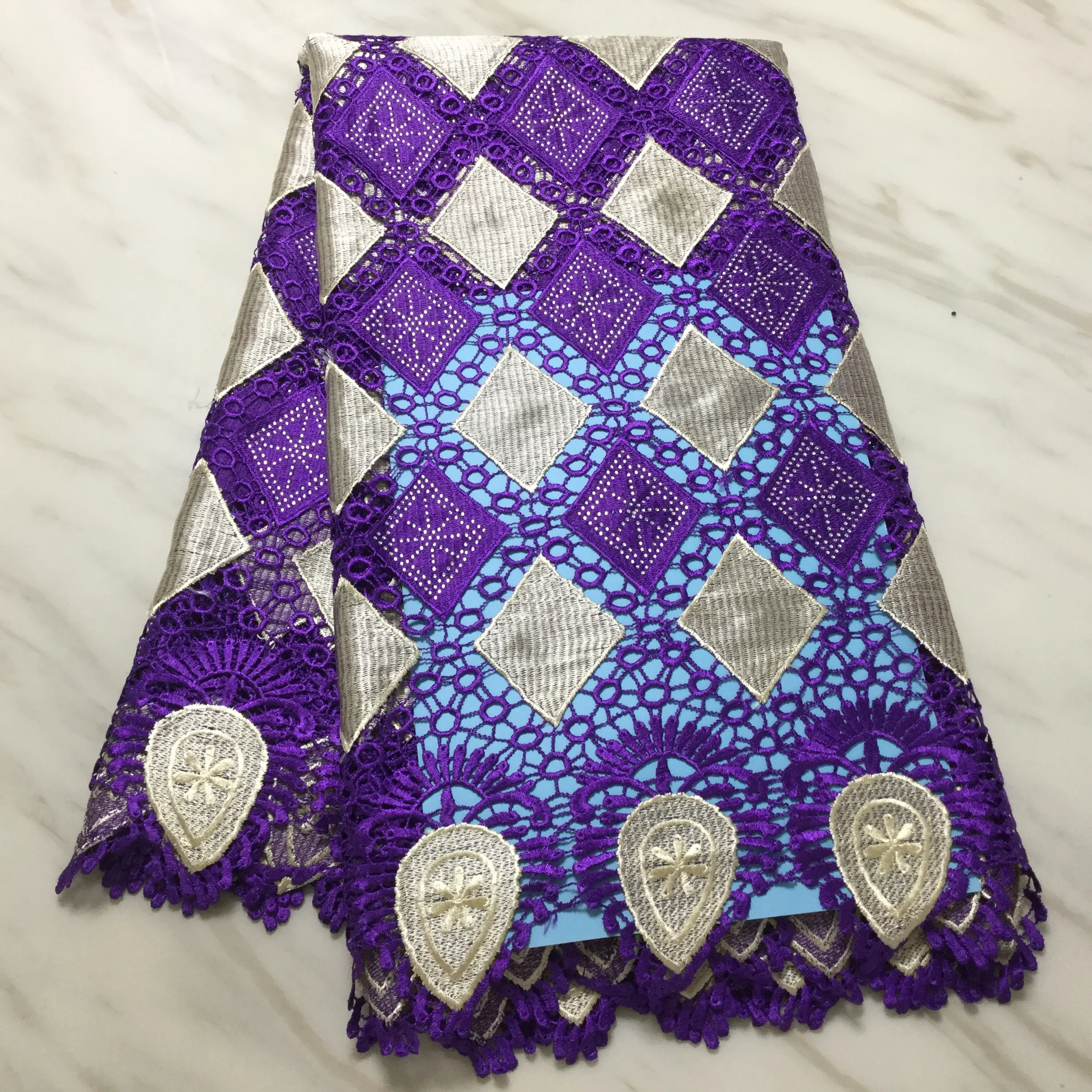 

5yards african stones guipure lace newcoming fashion style double colour water soluble lace for clothes F16OC223