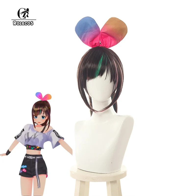 

ROLEOCE Kizuna AI косплей волос Vtuber Hello World Косплей парики Ai-chan Youtuber 60 см коричневый розовый длинный хвост прямые волосы