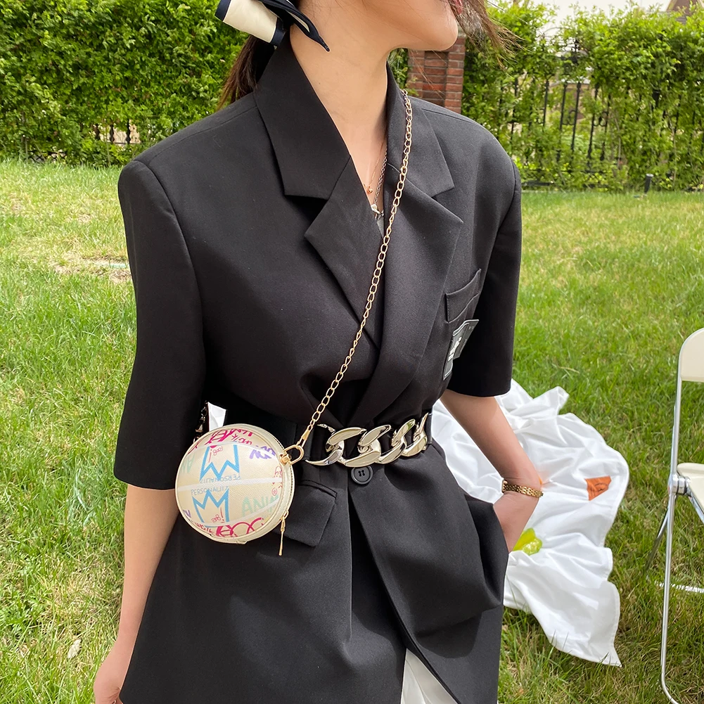 

Модная женская сумка-мессенджер через плечо из искусственной кожи с сферическим принтом, повседневная женская маленькая сумочка на цепочк...