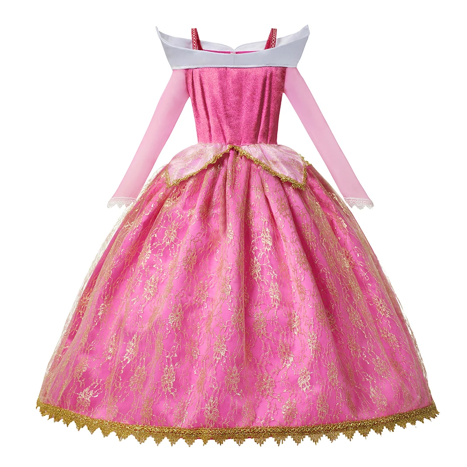 Sleeping Beauty Princess Dress Girls Deluxe Aurora Long Sleeve Princess Costume Christmas Ball Gown Wedding Party Vestidos 4-11Y