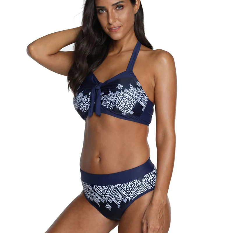 Купальник бикини Женский Плюс Размер пуш ап 2020 темно синий комплект из двух