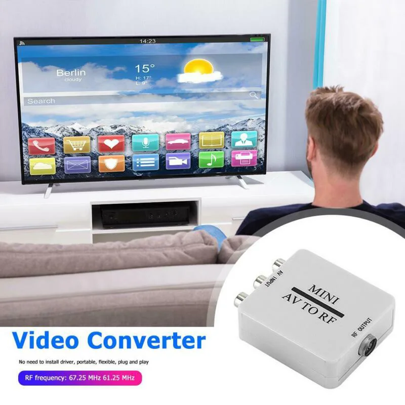 Белый Мини RCA AV CVSB к RF видео адаптер конвертер для МГц 61,25 67,25 переключатель телевизора AV к RF конвертер