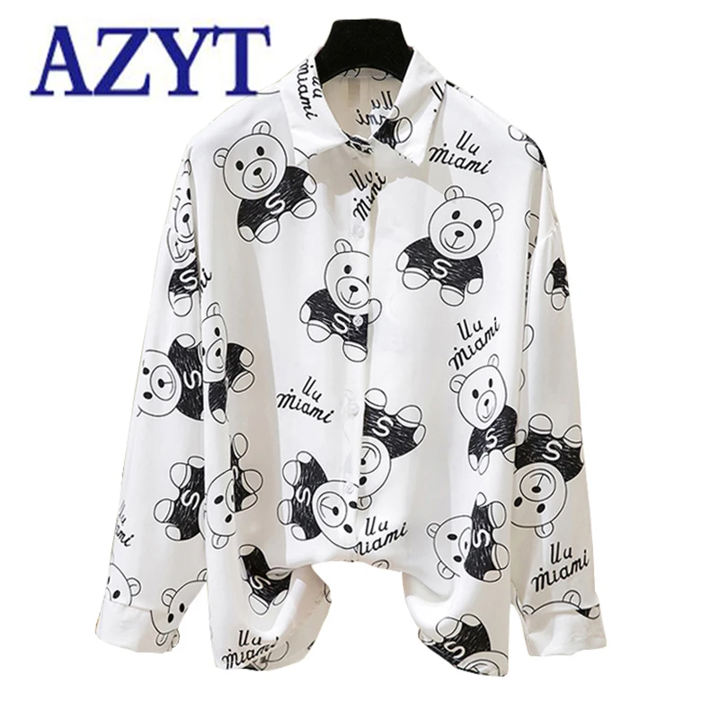 

AZYT 2021 стильная футболка с изображением персонажей видеоигр принт Женская блузка 2021 Летняя мода отложной воротник шифоновая рубашка Женска...
