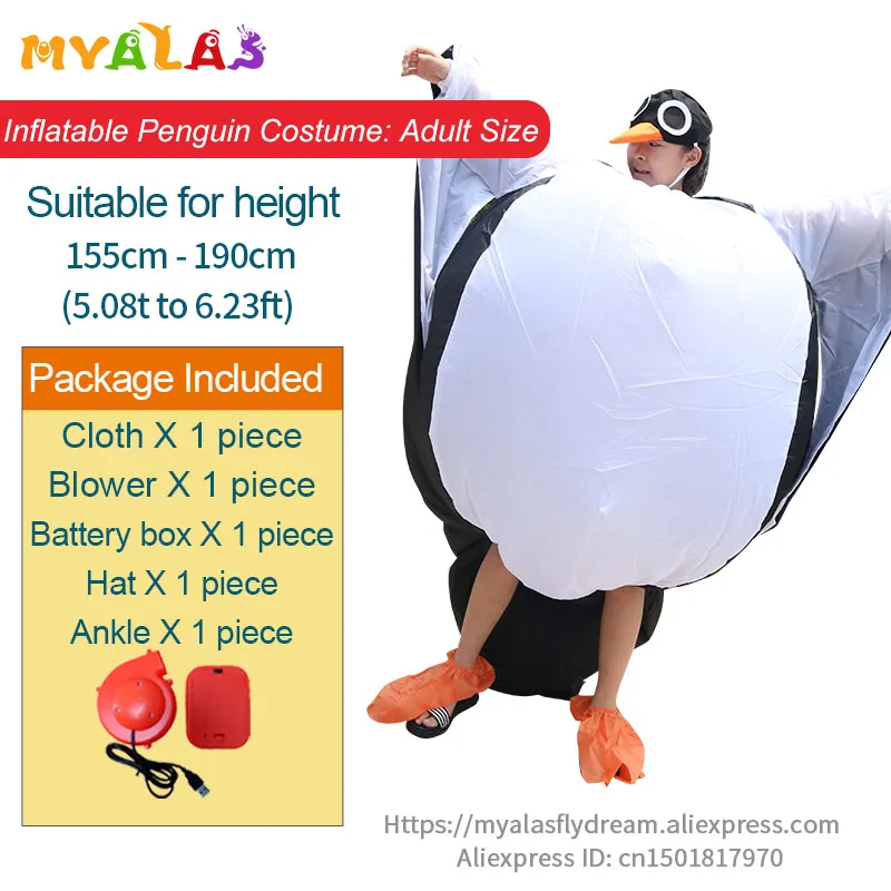 Adult Penguin Пурим ковбой, наездник, лошадь, надувной костюм на Хэллоуин, карнавал, единорог, динозавр, утка, пчела, петух, косплей костюм для детей, взрослых - Цвет: Adult Penguin