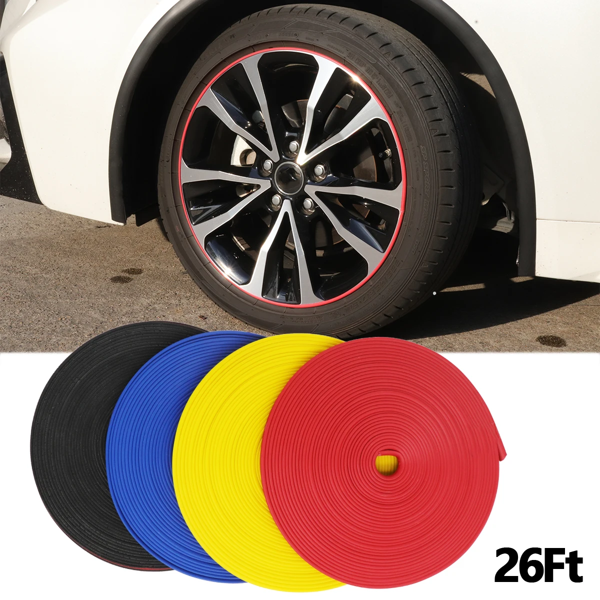 

26Ft Universal Rim Trim Wheel Protection Strips Rubber Tire Decor Guard Line Fit 13 - 22inch Car Styling Moulding Red Racin