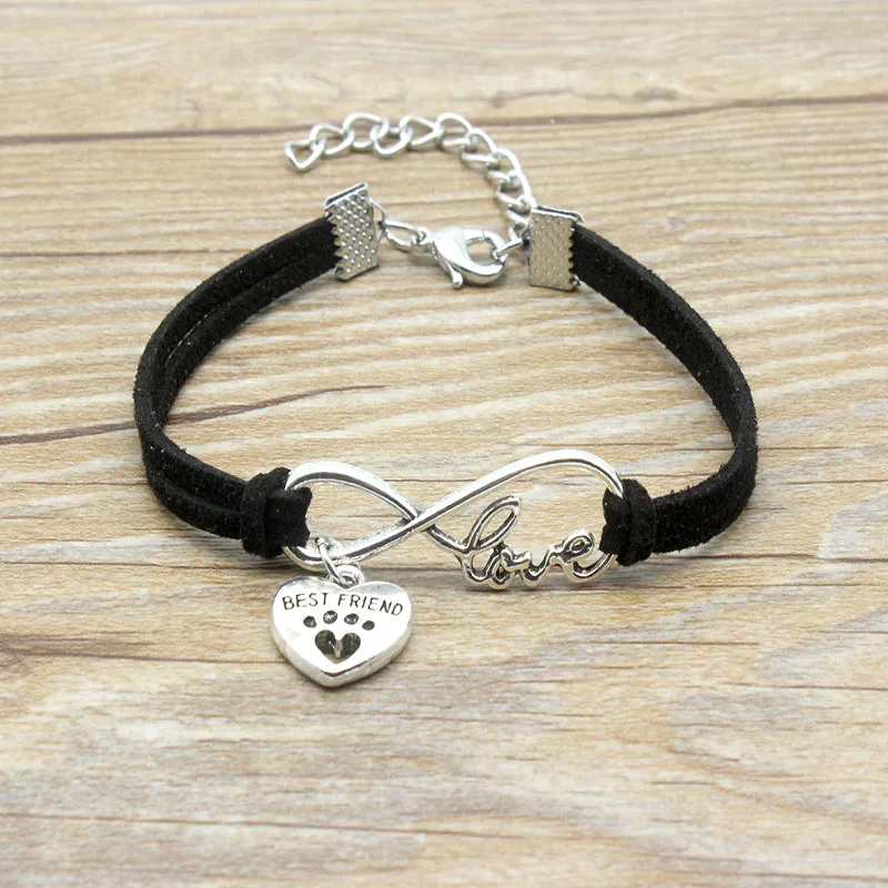 

Infinity Love Best Friend Heart Dog Paw Charm Bracelet Suede Leather Adjustable Bracelets Women Girl Minimalist Jewelry