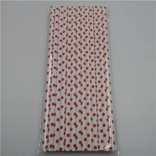 dot red white 25 шт., бумажные соломинки в красную полоску, в виде звездочек, в горошек, в виде сердца, бронзового цвета для детей, для дня рождения, свадьбы, вечеринок, креативные питьевые соломы с нашивками - Цвет: dot red white