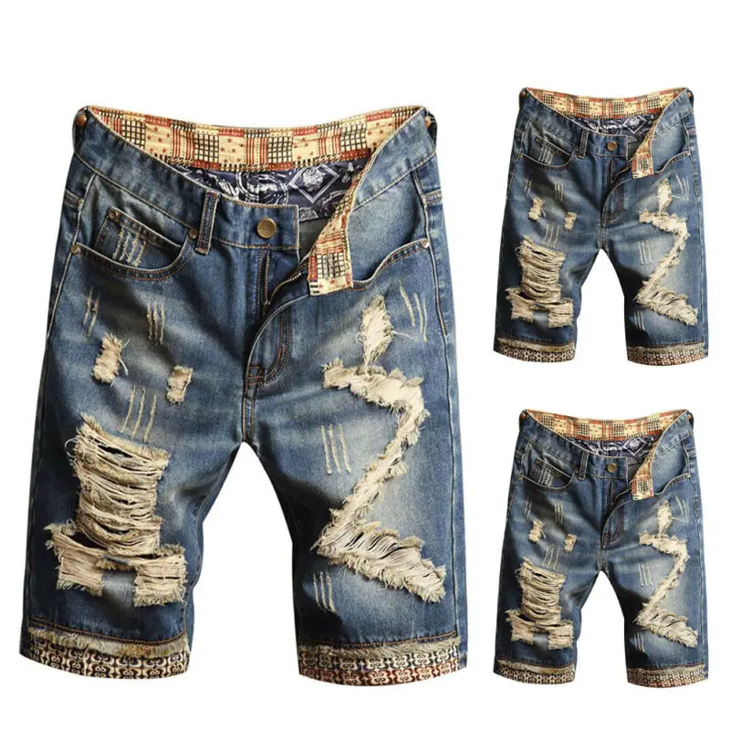 

Мужские рваные джинсовые шорты, модные рваные шорты до колен, Свободные повседневные шорты с дырками, лето 2021