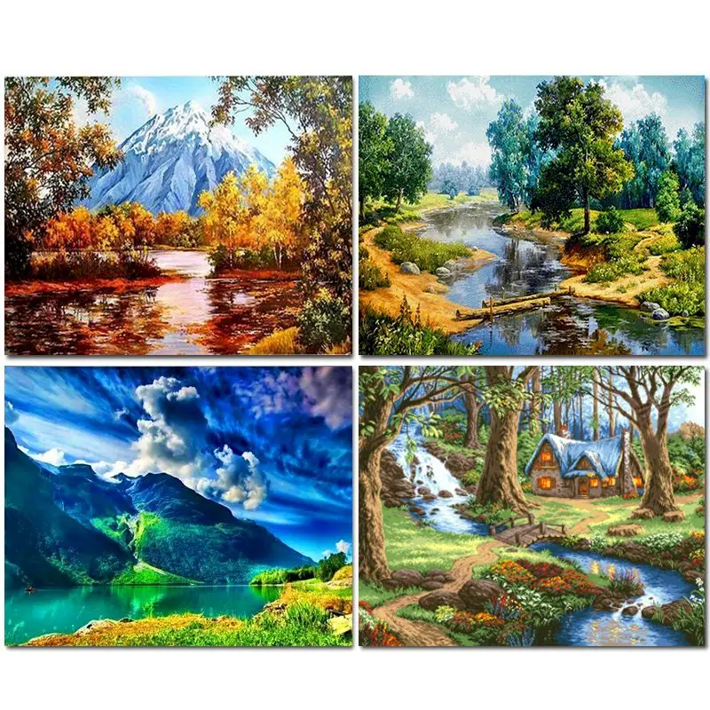 

GATYZTORY 60x75cm Paint By Numbers For Adults Landscape Drawing On Canvas Tree Lake Home Decor Acrylic Paints Decorative Frames