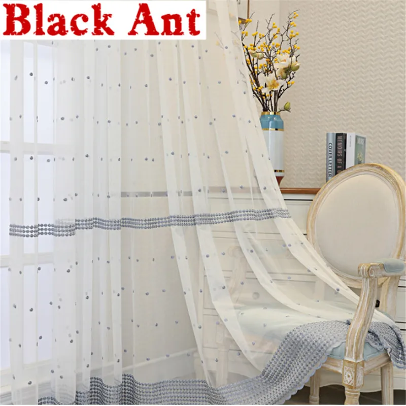 

White/Gray Gauze Curtain Embroidery Circle Tulle Curtain For Living Room Bay Balcony Window Blinds Drape Light Luxury X-JD954#20