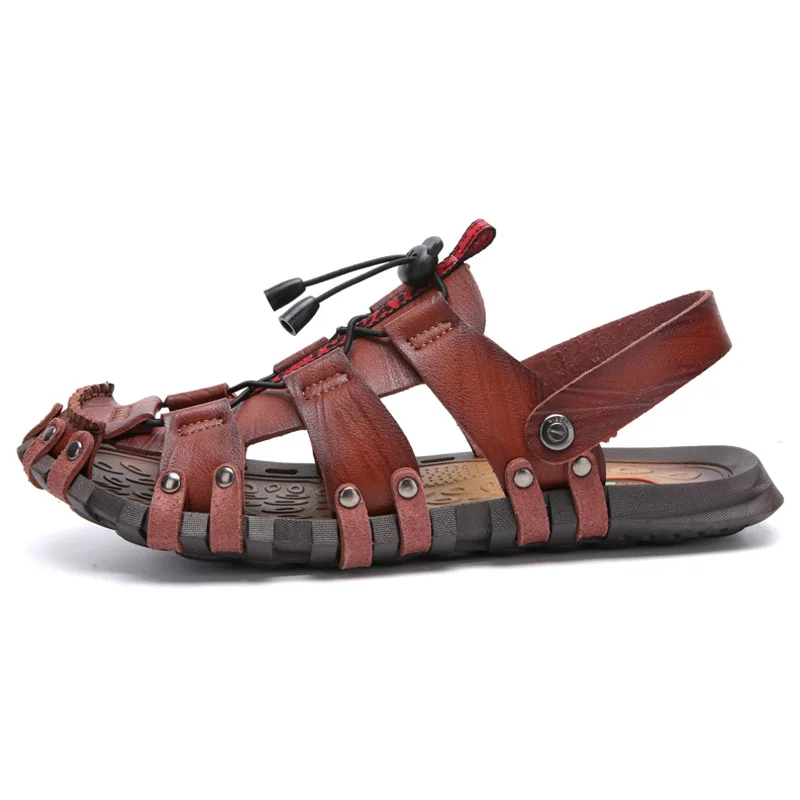 

Large outdoor beach men's leather sandals 2020 summer New Handmade comfortable and cool slippers