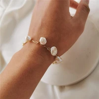 natural baroque pearl bracelet 14k gold filled chain bracelet handmade jewelry boho bracelets vintage jewelry for women