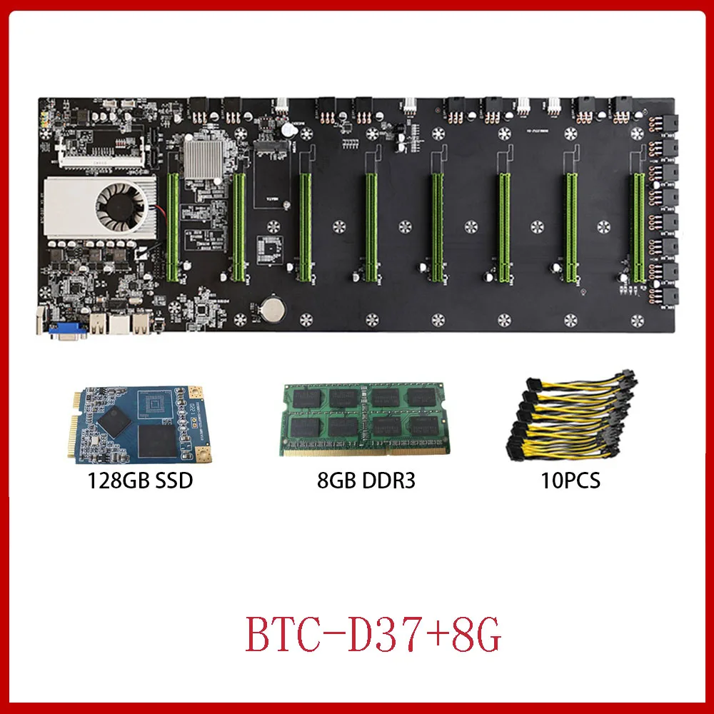 

Прямая поставка, материнская плата для майнинга без резерва, 8CPU, Биткоин, криптовалюминесцентное Майнинг, с 4 Гб DDR3 128 ГБ MSATA SSD 10X 8Pin кабелем пи...