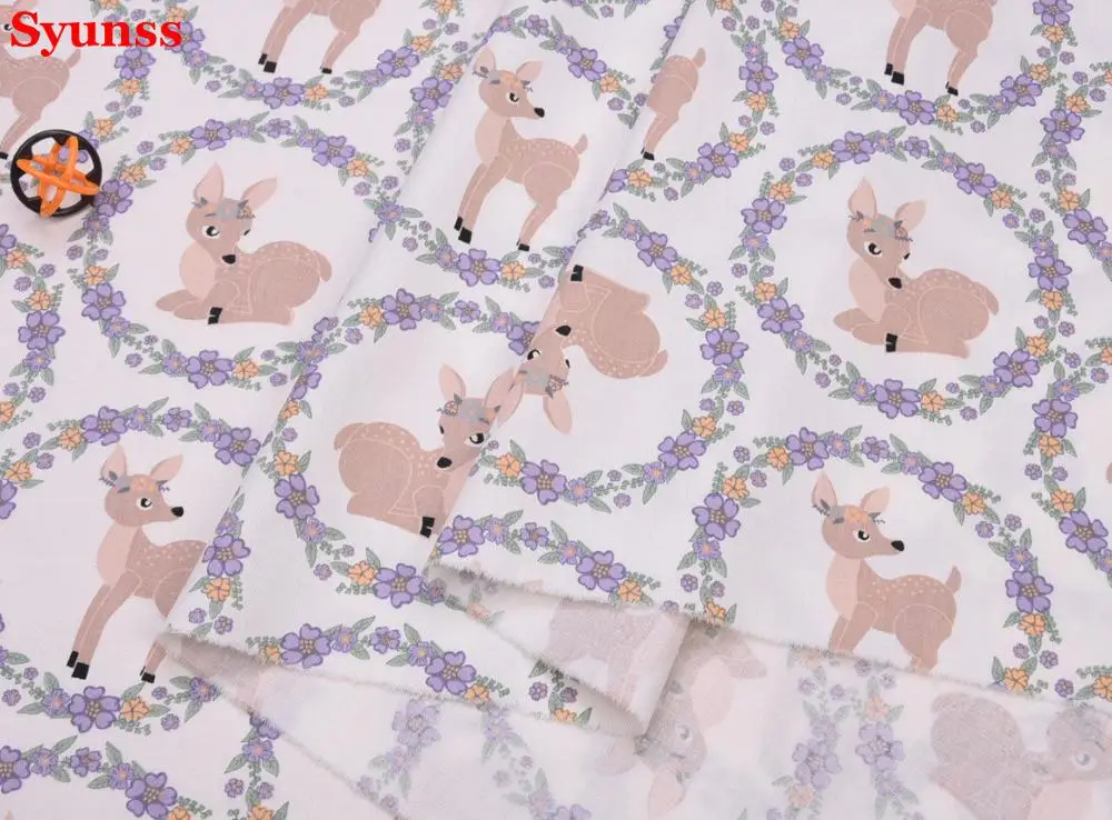 Новая саржевая хлопковая ткань с принтом оленя в горошек для самостоятельного