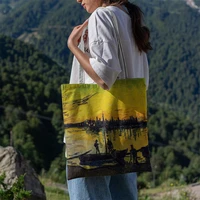 new printing womens canvas shoulder bag autumn beach leisure shopping handbag durable and reusable shopper bag sacchetto