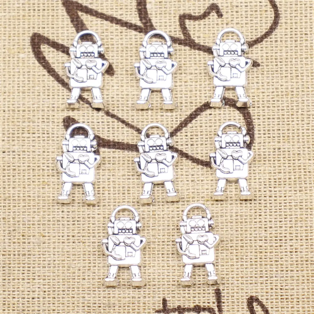 

Charm For Making Jewelry Pendants Antique Silver Color Robot 17x9mm 10pcs