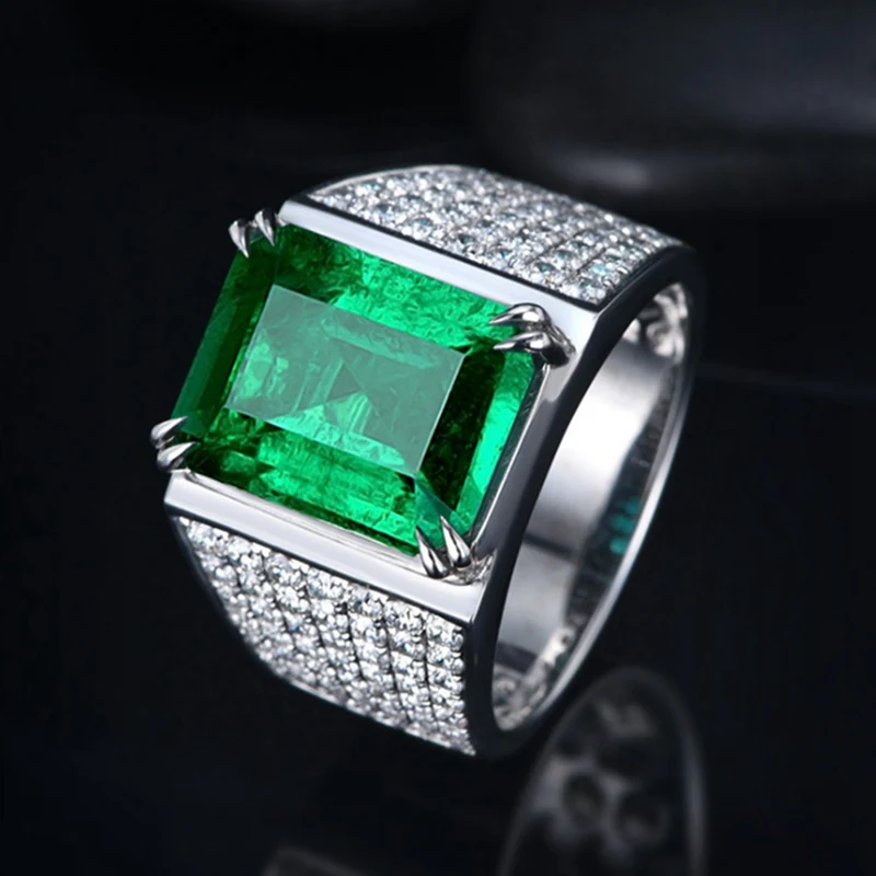 Мужские кольца длинное прямоугольное кольцо с изумрудом роскошные свадебные