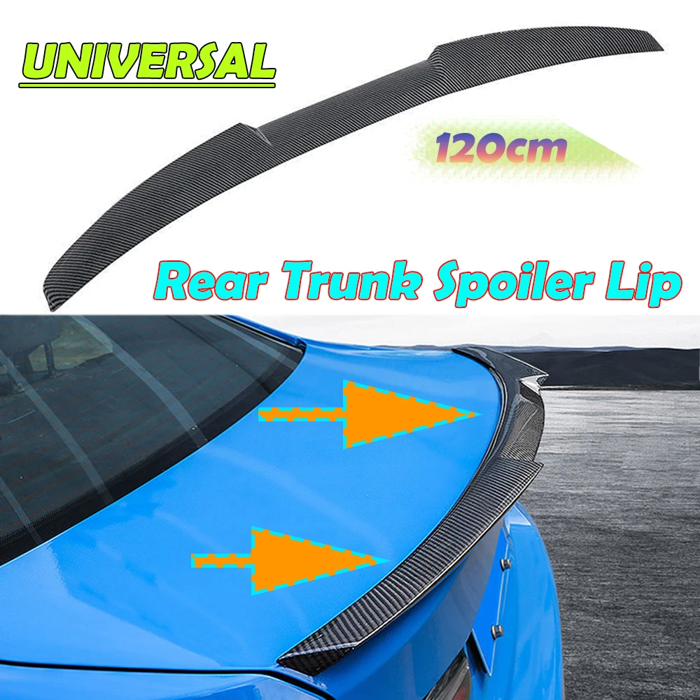 

120CM Car Roof Lip Wing Spoiler Carbon Look Universal Rear Trunk Spoiler Wing TPU Material For Benz BMW Audi Civic Subaru Tesla