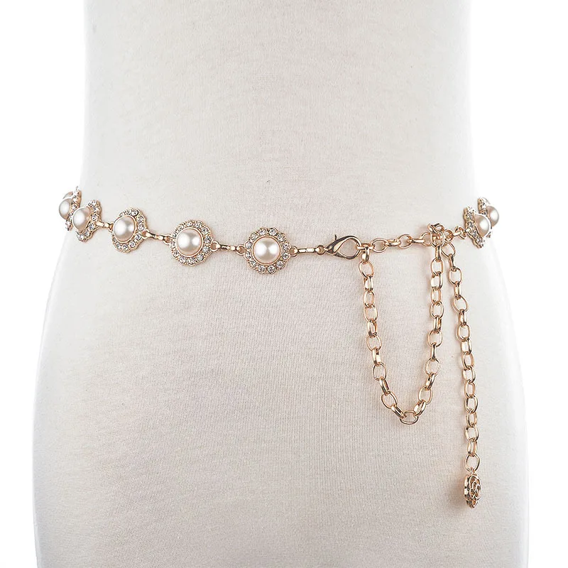 Женская имитация золота поясная цепочка с жемчугом в западном стиле украшением