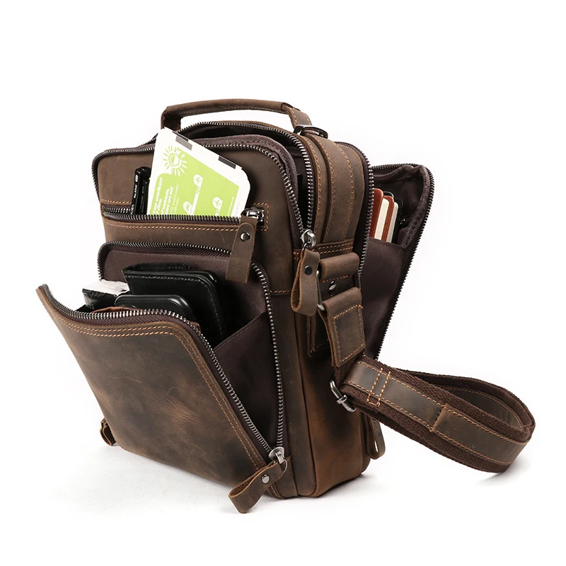 

One-Shoulder Bag Mad Horse Leather Strap Satchel Leisure Retro Large-Capacity Leather Bag 2021 New Product