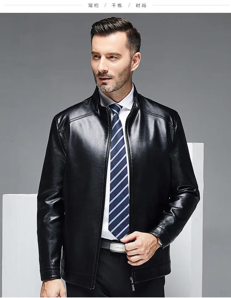 

Leather Men's spring and autumn new middle-aged and elderly Lapel thin casual coat men's Pu large leather jacket